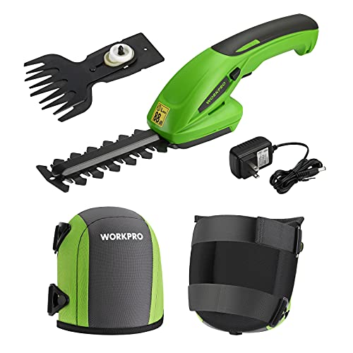 WORKPRO Cordless Grass Shear & Shrubbery Trimmer and Garden Flooring Knee Pads with Foam Padding, Electric Grass Trimmer Hedge Shears/Grass Cutter Rechargeable Lithium-Ion Battery and Charger Included