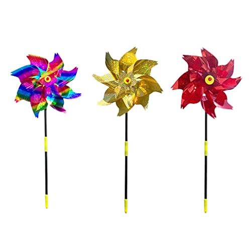 Cabilock 3pcs Bird Blinder Repellent Pinwheels with Stakes Extra Sparkly Pin Wheelfor Pigeons Birds Yard Garden Decoration