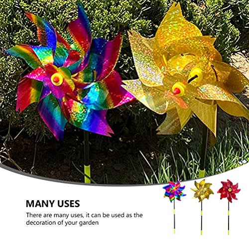 Cabilock 3pcs Bird Blinder Repellent Pinwheels with Stakes Extra Sparkly Pin Wheelfor Pigeons Birds Yard Garden Decoration