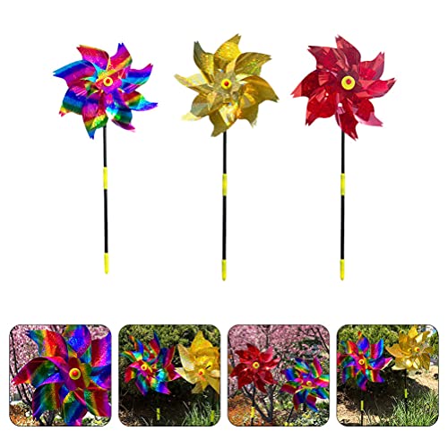 Cabilock 3pcs Bird Blinder Repellent Pinwheels with Stakes Extra Sparkly Pin Wheelfor Pigeons Birds Yard Garden Decoration