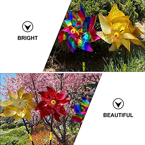 Cabilock 3pcs Bird Blinder Repellent Pinwheels with Stakes Extra Sparkly Pin Wheelfor Pigeons Birds Yard Garden Decoration