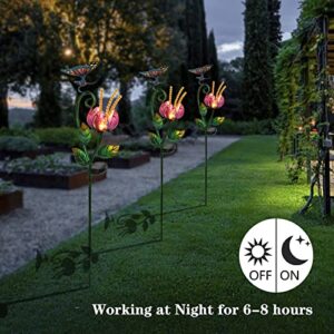 Glass Flower and Butterfly Solar Garden Stake Light Waterproof Solar Pathway Light Outdoor Garden Decor Light for Walkway Pathway Lawn Patio