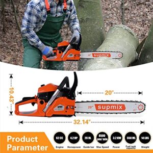 Gas Chainsaw 62CC Power Chain Saw 20 Inch Guide Board Chain saws 2-Cycle Gasoline Handheld Cordless Petrol Chain Saws for Trees Gas Powered Farm, Ranch and Garden Tools