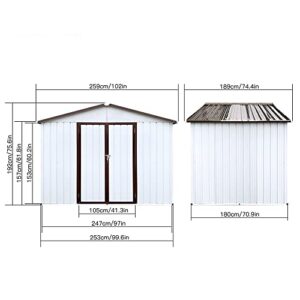 ZCBYBT 8x6 ft Backyard Garden Shed Metal Kit Utility Tool Storage Outdoor Storage Shed Thickened Galvanized Steel with Lockable Double Doors