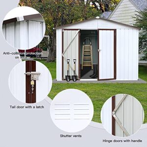 ZCBYBT 8x6 ft Backyard Garden Shed Metal Kit Utility Tool Storage Outdoor Storage Shed Thickened Galvanized Steel with Lockable Double Doors