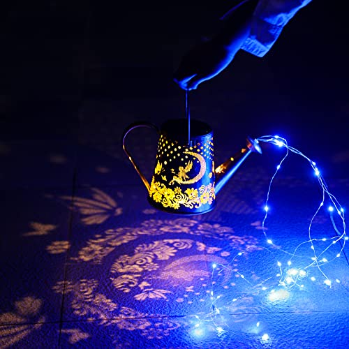 Watering Can with Lights, Solar Garden Lights with Fairy Butterfly Decor Star Shower Art Hanging Waterfall Lights Outdoor Decor for Table Patio Yard Pathway Walkway (Blue)