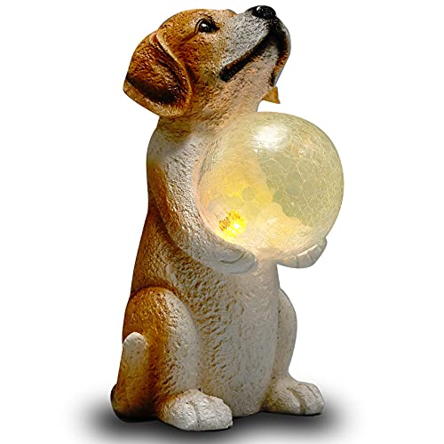 Yiosax Easter Dog Memorial Gifts - Forever My Guardian Angel Garden Solar Light Pet Memorial Statues Garden Dog Decor with Flickering Crackled Glass Globe|(11.22inch Tall)