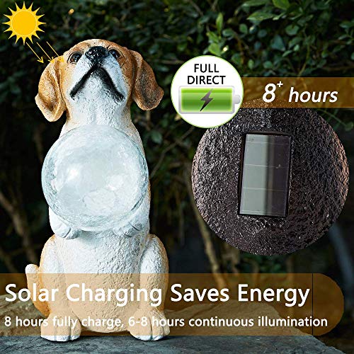 Yiosax Easter Dog Memorial Gifts - Forever My Guardian Angel Garden Solar Light Pet Memorial Statues Garden Dog Decor with Flickering Crackled Glass Globe|(11.22inch Tall)