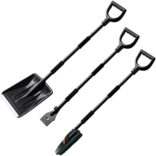 BZGWECD 3 in 1 Snow Shovels for Snow Removal Set with Brush Multifunction Ergonomic Durable Stainless Steel Retractable Garden Cleaning Tools (Color : Black)