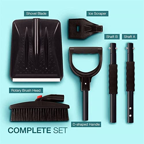 BZGWECD 3 in 1 Snow Shovels for Snow Removal Set with Brush Multifunction Ergonomic Durable Stainless Steel Retractable Garden Cleaning Tools (Color : Black)