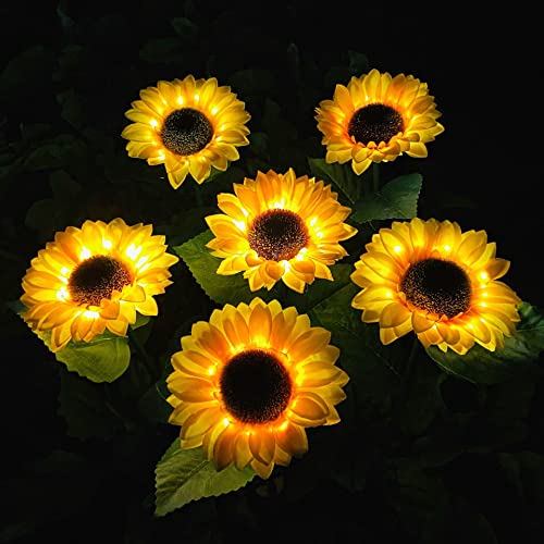 GONIMY Sunflower Solar Garden Lights Outdoor Decor, Waterproof Landscape LED Lamp, Realistic Metal Flowers for Courtyard Pathway Garden Patio Yard Pool (2 Pack) (Sunflower)