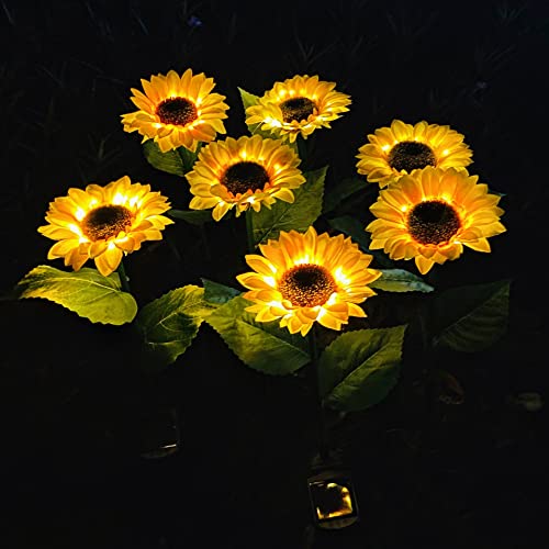 GONIMY Sunflower Solar Garden Lights Outdoor Decor, Waterproof Landscape LED Lamp, Realistic Metal Flowers for Courtyard Pathway Garden Patio Yard Pool (2 Pack) (Sunflower)