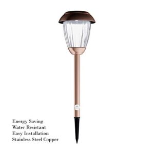 Pure Garden Solar Path Lights, Set of 8-16” Tall Stainless Steel Outdoor Stake Lighting for Garden, Landscape, Yard, Driveway, Walkway (Copper)