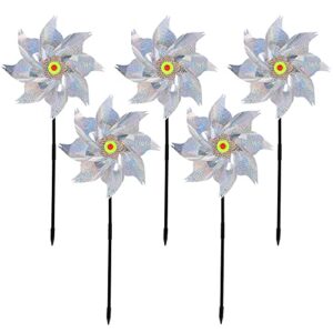 besportble 5pcs reflective pinwheels bird blinder pinwheels pinwheel bird deterrent silver holographic windmills keep birds away for farm garden yard