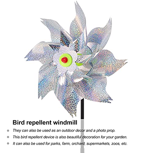 BESPORTBLE 5Pcs Reflective Pinwheels Bird Blinder Pinwheels Pinwheel Bird Deterrent Silver Holographic Windmills Keep Birds Away for Farm Garden Yard