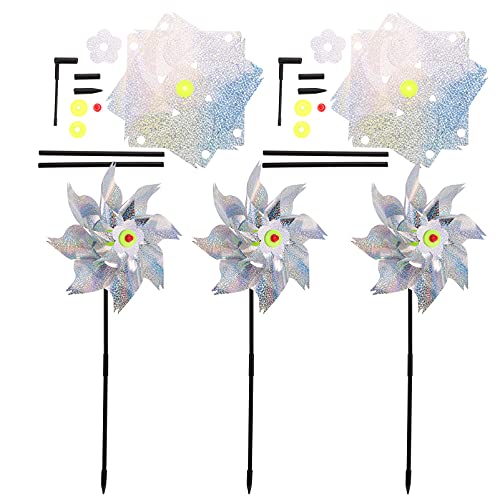 BESPORTBLE 5Pcs Reflective Pinwheels Bird Blinder Pinwheels Pinwheel Bird Deterrent Silver Holographic Windmills Keep Birds Away for Farm Garden Yard