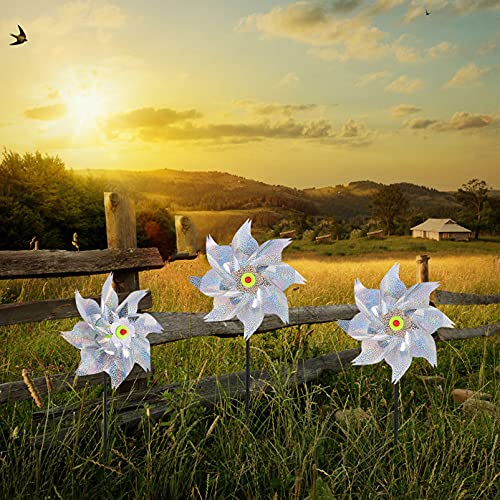 BESPORTBLE 5Pcs Reflective Pinwheels Bird Blinder Pinwheels Pinwheel Bird Deterrent Silver Holographic Windmills Keep Birds Away for Farm Garden Yard