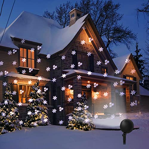 Christmas Projector Lights Outdoor Snowflakes Indoor Projection Snowfall Lights Xmas Show LED White Spotlight Waterproof for New Year Holiday Party Wedding House Garden Patio Outside Decorations, Black
