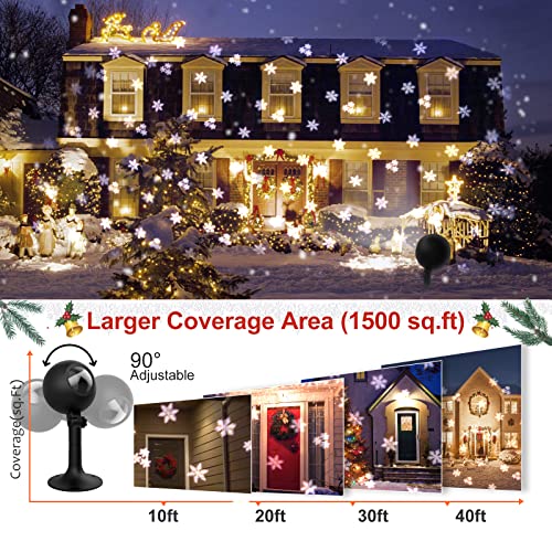 Christmas Projector Lights Outdoor Snowflakes Indoor Projection Snowfall Lights Xmas Show LED White Spotlight Waterproof for New Year Holiday Party Wedding House Garden Patio Outside Decorations, Black