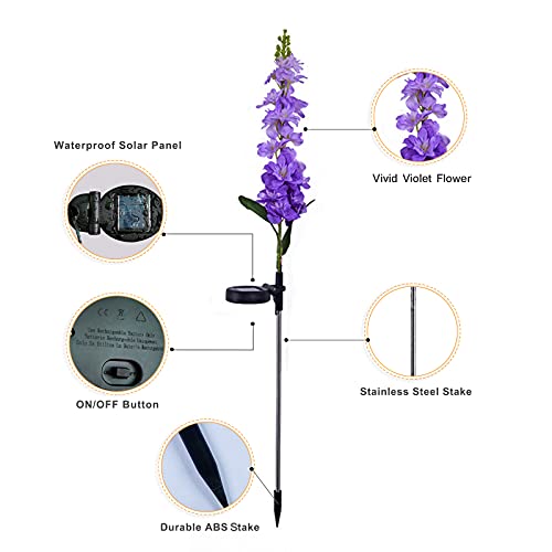 oidist Solar Lights Outdoor Garden Decor, 2pcs Solar Powered Violet Lights Flower Stake, Waterproof Solar Flower Lights for Garden, Corridor Yard Lawn Patio Pathway Balcony Pool Decorative