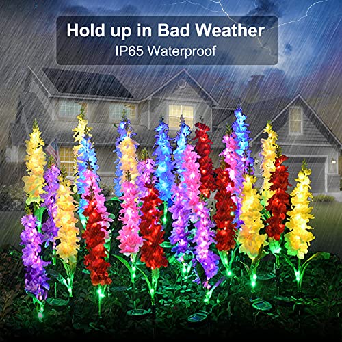 oidist Solar Lights Outdoor Garden Decor, 2pcs Solar Powered Violet Lights Flower Stake, Waterproof Solar Flower Lights for Garden, Corridor Yard Lawn Patio Pathway Balcony Pool Decorative