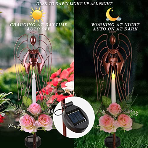 Yourongmao Outdoor Solar Garden Lights,Solar Angel Lights with Flower,Garden Decorative Solar Lights for Yard Patio,Garden Solar Lights Outdoor Decor