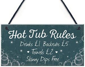 meijiafei funny hot tub rules novelty hanging garden shed plaque pool funny gift sign 10″ x 5″