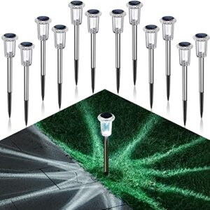 visflair solar pathway lights outdoor decorative 12 pack led waterproof stainless steel garden stakes lights for outside yard, path, patio, driveway decor landscape lighting