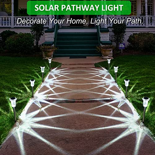 VISFLAIR Solar Pathway Lights Outdoor Decorative 12 Pack LED Waterproof Stainless Steel Garden Stakes Lights for Outside Yard, Path, Patio, Driveway Decor Landscape Lighting