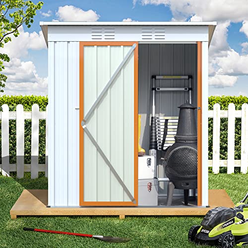 5 X 3 Ft Outdoor Storage Shed, US Stock Galvanized Metal Garden Shed with Lockable Doors, Tool Storage Shed, for Patio Lawn Backyard Trash Cans