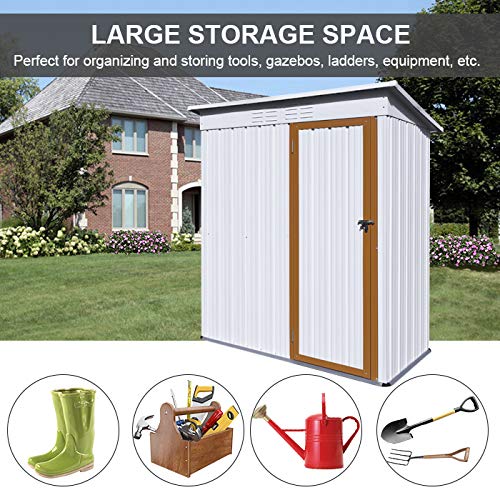 5 X 3 Ft Outdoor Storage Shed, US Stock Galvanized Metal Garden Shed with Lockable Doors, Tool Storage Shed, for Patio Lawn Backyard Trash Cans