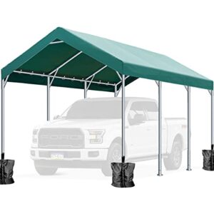 finfree 10 x 20 ft heavy duty carport car canopy, garage shelter for outdoor party, birthday, garden, boat, adjustable height from 9.5 ft to 11 ft,green