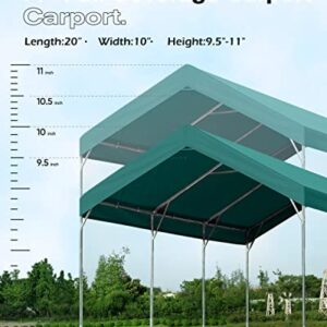 FINFREE 10 x 20 ft Heavy Duty Carport Car Canopy, Garage Shelter for Outdoor Party, Birthday, Garden, Boat, Adjustable Height from 9.5 ft to 11 ft,Green