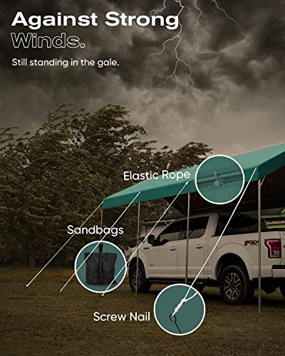 FINFREE 10 x 20 ft Heavy Duty Carport Car Canopy, Garage Shelter for Outdoor Party, Birthday, Garden, Boat, Adjustable Height from 9.5 ft to 11 ft,Green