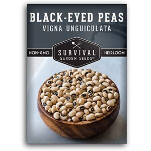 survival garden seeds – blackeyed pea seed for planting – packet with instructions to plant and grow black eyed cowpeas in your home vegetable garden – non-gmo heirloom variety