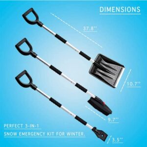 43" Retractable Snow Shovel, Aluminium Alloy Snow Sand Mud Removal Tool for Car Outdoor Camping and Garden, Detachable Three-Piece Construction