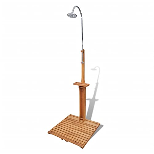 TOPINCN Mobile Wooden Outdoor Shower Stand Garden Shower Head Portable Poolside Shower Water Pressure Adjustable Garden Camping Shower for Backyard Pool Backyard Outdoor Swimming