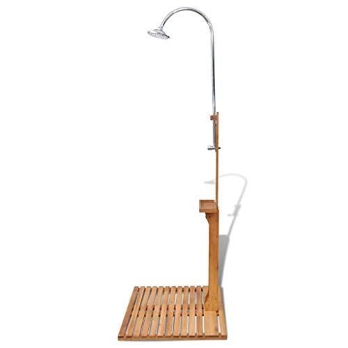 TOPINCN Mobile Wooden Outdoor Shower Stand Garden Shower Head Portable Poolside Shower Water Pressure Adjustable Garden Camping Shower for Backyard Pool Backyard Outdoor Swimming