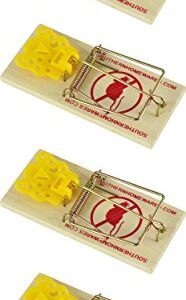 Southern Homewares Wooden Snap Mouse Trap Spring Action with Expanded Cheese Shaped Trigger 4 Pack