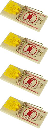 Southern Homewares Wooden Snap Mouse Trap Spring Action with Expanded Cheese Shaped Trigger 4 Pack