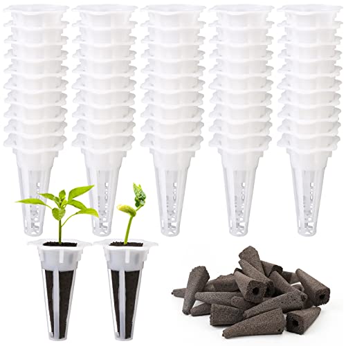 Ufandia Hydroponic Growing Kit, Grow Sponges for Hydroponics Plant Starting Root Growth Kit 50 Pieces Grow Sponges and 50 Pieces Grow Baskets for Indoor Plant Hydroponics System