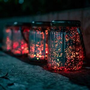 Hanging Solar Lantern Lights Outdoor 2 Pack,20 LED Solar Mercury Glass Mason Jar Hanging Lights Waterproof for Tree, Table, Yard, Garden, Patio, Holiday Party Outdoor Decor, Color Changing