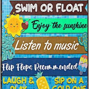 Pool Rules Swim Or Float Enjoy The Sunshine Funny Metal Tin Sign 12x16 Inch for Home Swimming Pool River Beach Farmhouse Garden Outdoor Funny Wall Decor