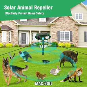 Ultrasonic Cat Deterrent, Solar Powered Deterrent Device with Motion Sensor and Flashing Light, Waterproof Device for Farm, Garden, Yard, Dogs, Birds