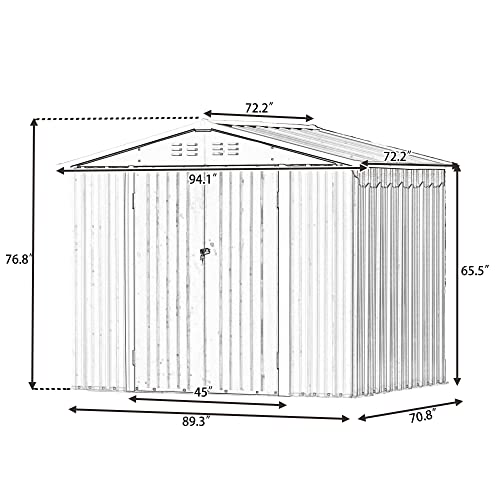 Danxee Outdoor Storage Shed 8x6 FT, Metal Garden Shed with Vents for Bike, Garbage Can, Tool, Lawnmower, Outside Sheds & Outdoor Storage Galvanized Steel with Lockable Door (Gray)