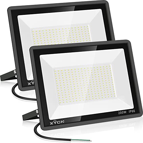 XYCN 200W LED Flood Light 2 Pack, 22500lm Super Bright Security Lights, IP66 Waterproof Outdoor Flood Light, 5000K Daylight White Floodlight for Yard, Garden,Basketball Court, Arena