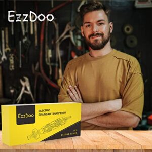 EzzDoo Electric Chainsaw Sharpener Kit with TITANIUM-PLATED Diamond Bits - High-Speed Chain saw Sharpener Tool and 4 Sizes High Hardness Sharpening Wheels For All Chainsaw Chains