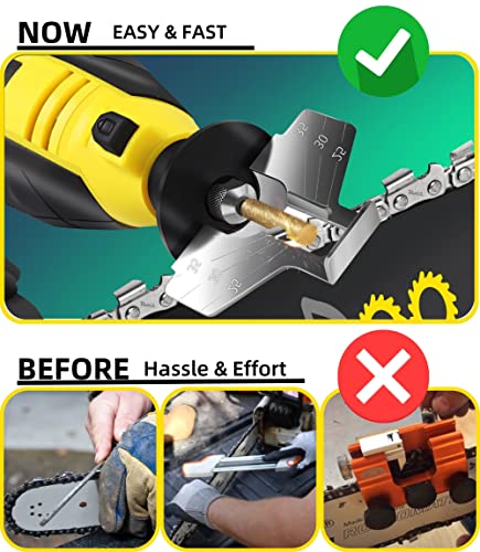 EzzDoo Electric Chainsaw Sharpener Kit with TITANIUM-PLATED Diamond Bits - High-Speed Chain saw Sharpener Tool and 4 Sizes High Hardness Sharpening Wheels For All Chainsaw Chains