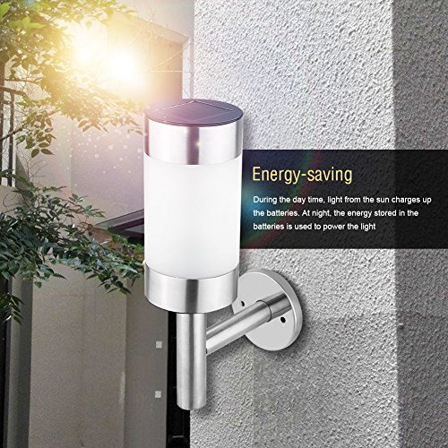 2Pcs Solar Powered Wall Lantern, Stainless Steel LED Solar Power Wall Mount Light for Outdoor Garden Fence Yard Sensor Lamp,Porch Wall Sconce