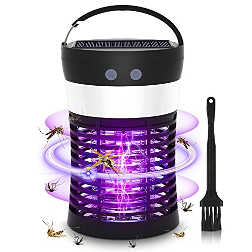 Hwallkare Bug Zapper Mosquito Zappers Killer, Solar Powered Electric Fly Zapper Light with Camping Lantern, Waterproof USB Rechargeable Fly Killer for Indoor Outdoor